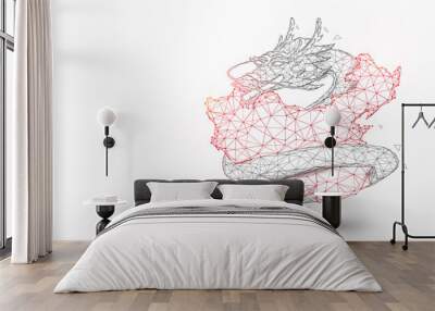 China map with chinese dragon from lines, triangles and particle style design. Illustration vector Wall mural