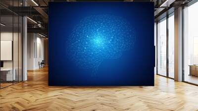 Human brain and Artificial intelligence concept on dark blue background Wall mural