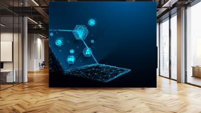 laptop with technology icons from lines, triangles and particle style design. illustration vector Wall mural