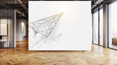 Paper airplanes flying from lines, triangles and particle style design. Illustration vector Wall mural