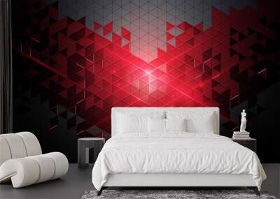 Red geometric abstract technology digital hi tech concept in dark background Wall mural