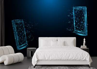 Smartphone form lines and triangles, point connecting network on blue background. Illustration vector Wall mural