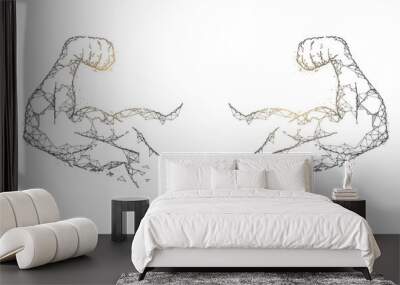 Strong muscles from lines, triangles and particle style design. Illustration vector Wall mural