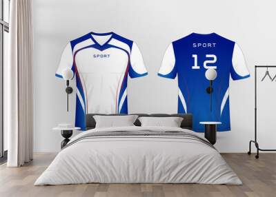 white, blue and red lines pattern sport football kits, jersey, t-shirt design template Wall mural