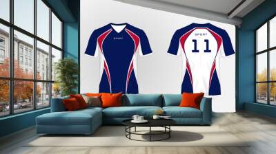 White, Blue and red pattern sport football kits, jersey, t-shirt design template Wall mural