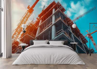 Crane and building construction site Wall mural