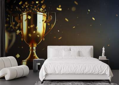 golden trophy award with falling confetti copy space for text background Wall mural