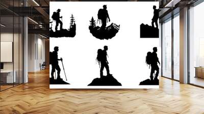 hiker mountain climber adventure silhouette for logo Wall mural