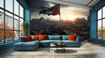 white flag after war zone Wall mural