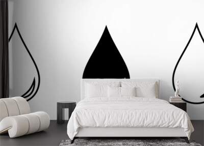 Vector black water drop icon set. Flat droplet logo shapes collection. Wall mural