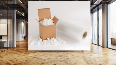 Cardboard box with packing peanuts Wall mural