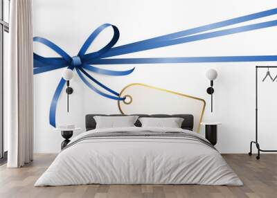 blue colored ribbon bow with hang tag Wall mural