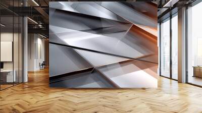 Abstract transparent mirror sheet overlap texture gray, white and orange color Wall mural