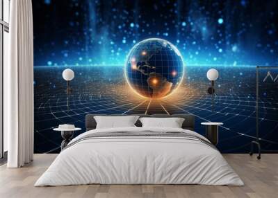 global network technology line digital world share Wall mural