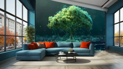 Tree growth symbolizes leadership in a digital, futuristic polygonal style Wall mural