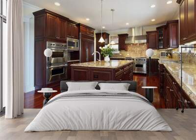 Kitchen with cherry wood cabinetry Wall mural