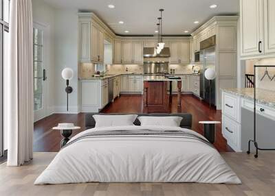 kitchen with cherry wood floor Wall mural