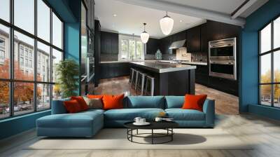 kitchen with dark wood cabinetry Wall mural