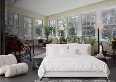 Sunroom with red brick flooring Wall mural