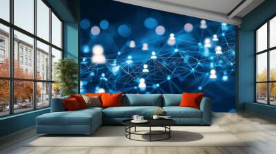 Network of Connected Human Icons Representing Global Communication and Digital Connectivity Wall mural