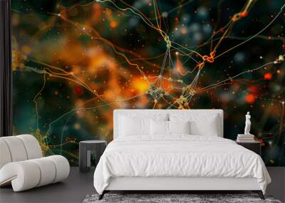 Abstract Neural Network Design isolated on transparent background Wall mural