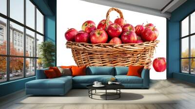 Basket of freshly picked apples from an orchard isolated on clear white background displaying freshness Wall mural