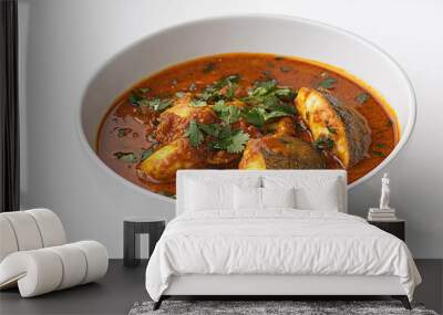 Fish curry isolated on white background, bengali food Wall mural