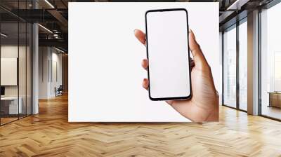 Hand holding blank screen smartphone isolated on white background with clipping path   Wall mural