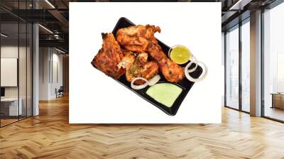 Top View of Tandoori Chicken in Plate Isolated on White Background with Clipping path Wall mural