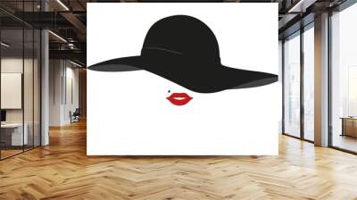 Femme - Chapeau - visage - portrait - mode - rouge à lèvres - accessoire - logo Wall mural