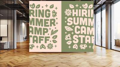 We are hiring summer camp staff work job recruiting announcement social media post text for camping. Retro vintage boho floral flowers plants groovy aesthetic illustration print poster vector. Wall mural