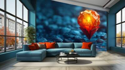 Glowing Paper Lantern Floating on Water at Night Wall mural