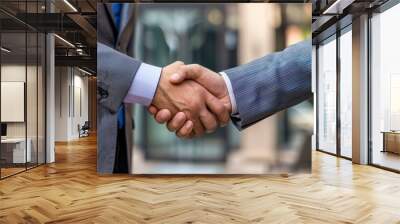 Two Businessmen Shaking Hands During A Meeting, Their Agreement Solidifying A Partnership Wall mural