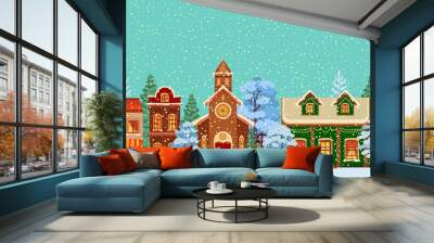 A Snowy christmas street. Winter city panorama. Wall mural