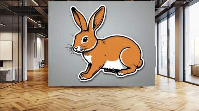 Illustration of a brown bunny with big ears against a gray background. Wall mural