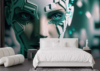 Futuristic AI Android in cinematic lighting, photoreal, realism, porcelan skin created with generative ai technology Wall mural