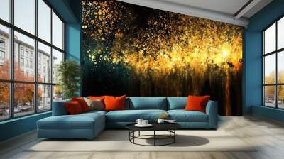 Impressionistic goold and black modern oil painting and sparkling wallpaper, color transitions, universe, volumetric lighting, sharp, hyperrealistic created with generative ai technology Wall mural