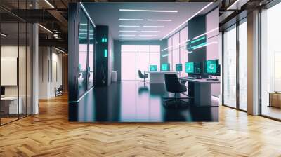 Modern futuristic open office room, collaborative space created with generative ai technology  Wall mural