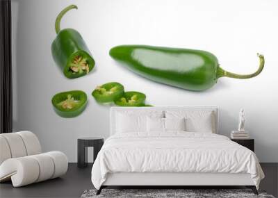 Fresh green jalapeno peppers and slices Wall mural