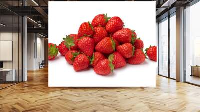 Heap of fresh ripe red Dutch strawberries isolated on white background close up Wall mural