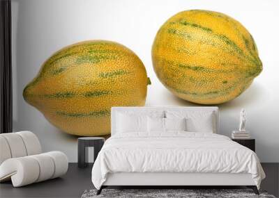 Pair of whole tiger lemons isolated on white background close up Wall mural