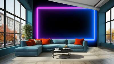 Square rectangle picture frame with two tone neon color motion graphic on isolated black background. Blue and pink light moveing for overlay element. 3D illustration rendering. copy space,GenerativeAI Wall mural