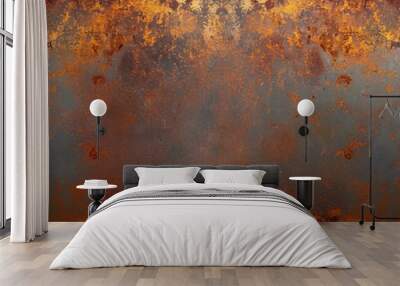 Grunge rusty orange brown metal corten steel stone concrete wall or floor background rust texture, Generative AI  Wall mural