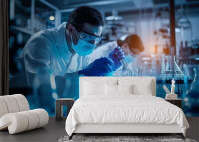 professional health care researchers working in life of medical science laboratory, technology of medicine chemistry lap experiment for hospital, Generative AI Wall mural