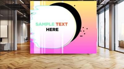 Glitch Abstract vector illustration with copy space White round dynamic shape with colorful outlines and black pixel dots on gradient background Wall mural