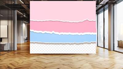 Vector design templates of torn sheet edges. Set of pink and blue jagged papers isolated on transparent backdrop Wall mural