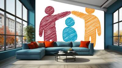 Child with parents scribbled vector image. Wall mural