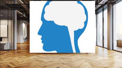 Human brain silhouette with blue face profile. Wall mural