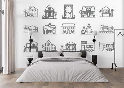 Set of home line icons of different types of houses, residences, dwellings and architecture Wall mural