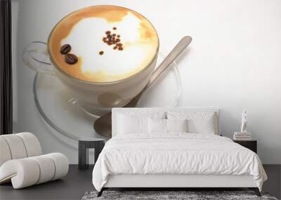 cappuccino con chicchi di caffè su sfondo bianco, cappuccino with coffee beans on a white background Wall mural